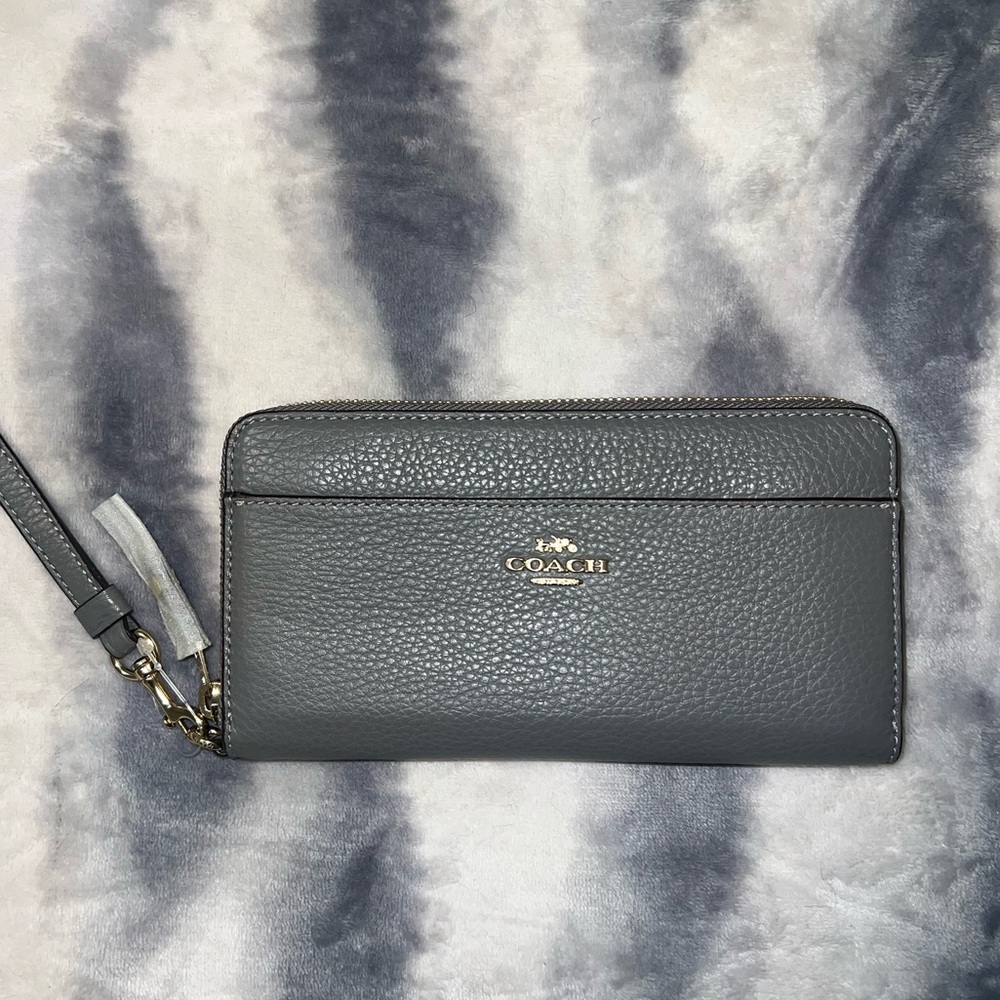 Coach Gray Pebbled Leather Wristlet - Picture 2 of 11